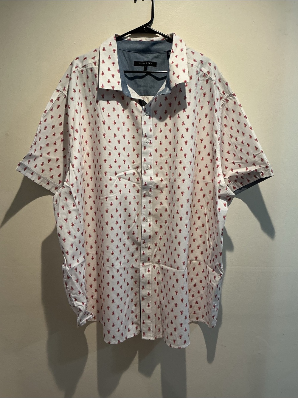 Synrgy Men's 4XL Pineapple Button Up Shirt Short Sleeve White Red Big & Tall